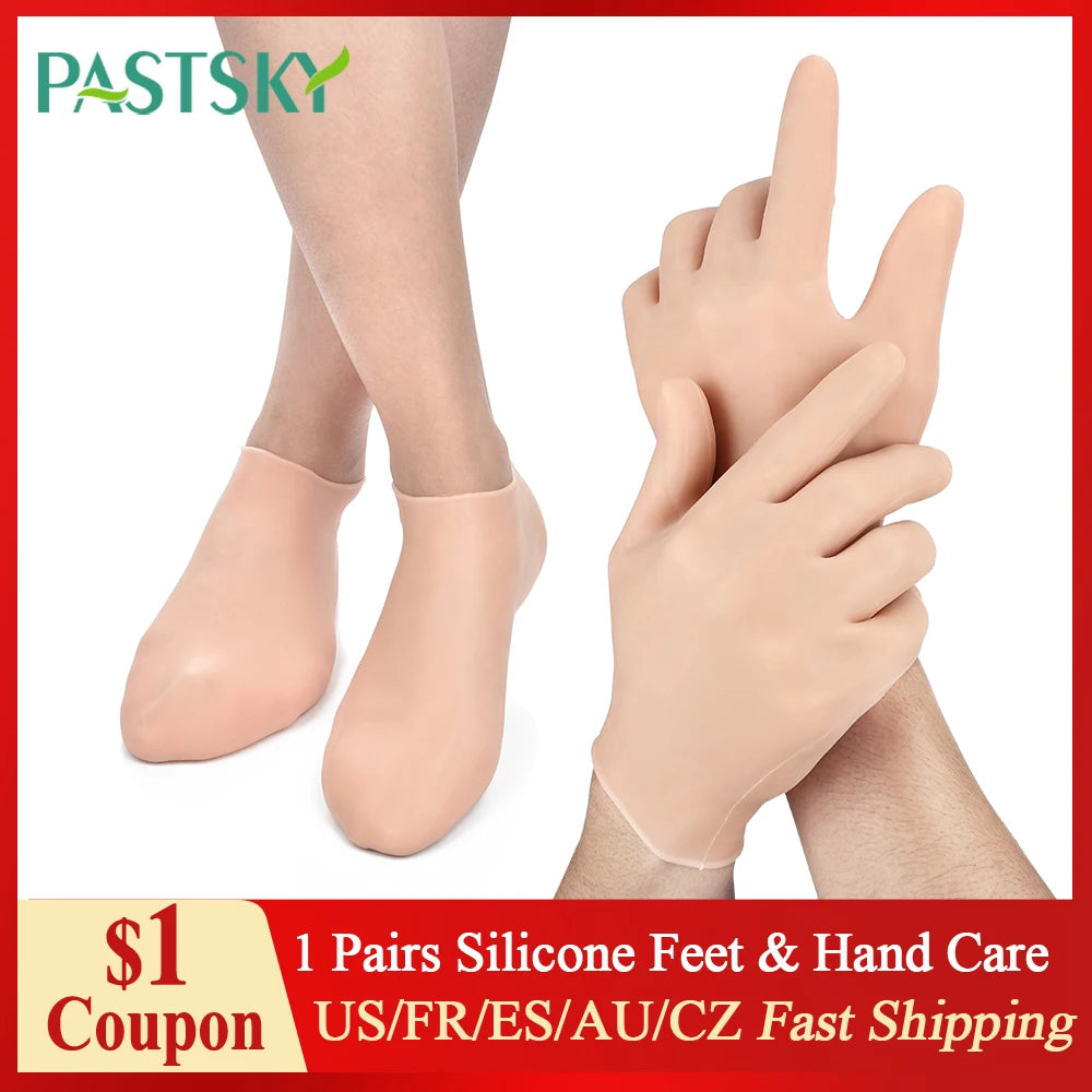 "Ultimate Spa Treatment: Moisturizing Silicone Gel Socks and Gloves for Silky Smooth Feet and Hands - Say Goodbye to Cracked Skin!"