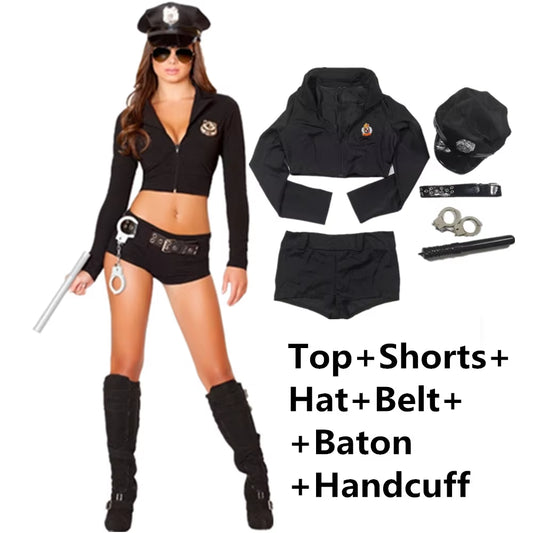 Black Blue Sexy Policewomen Costume Police Woman Officer Cosplay Uniform Outfit Sexy Erotic Lingerie Cop Police Costumes